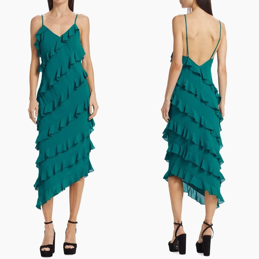 Amanda Uprichard Belladonna Asymmetric Frill Midi-Dress S NEW